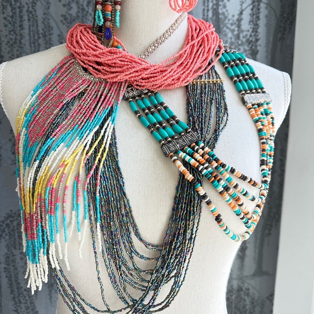 Multicolor Beaded Necklaces Bundle And Earrings - image 2